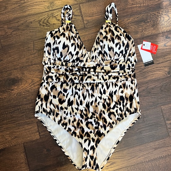 Sofia by Sofia Vergara Women’s L 12-14) Leopard Print Plunge One Piece Swimsuit - Picture 5 of 12